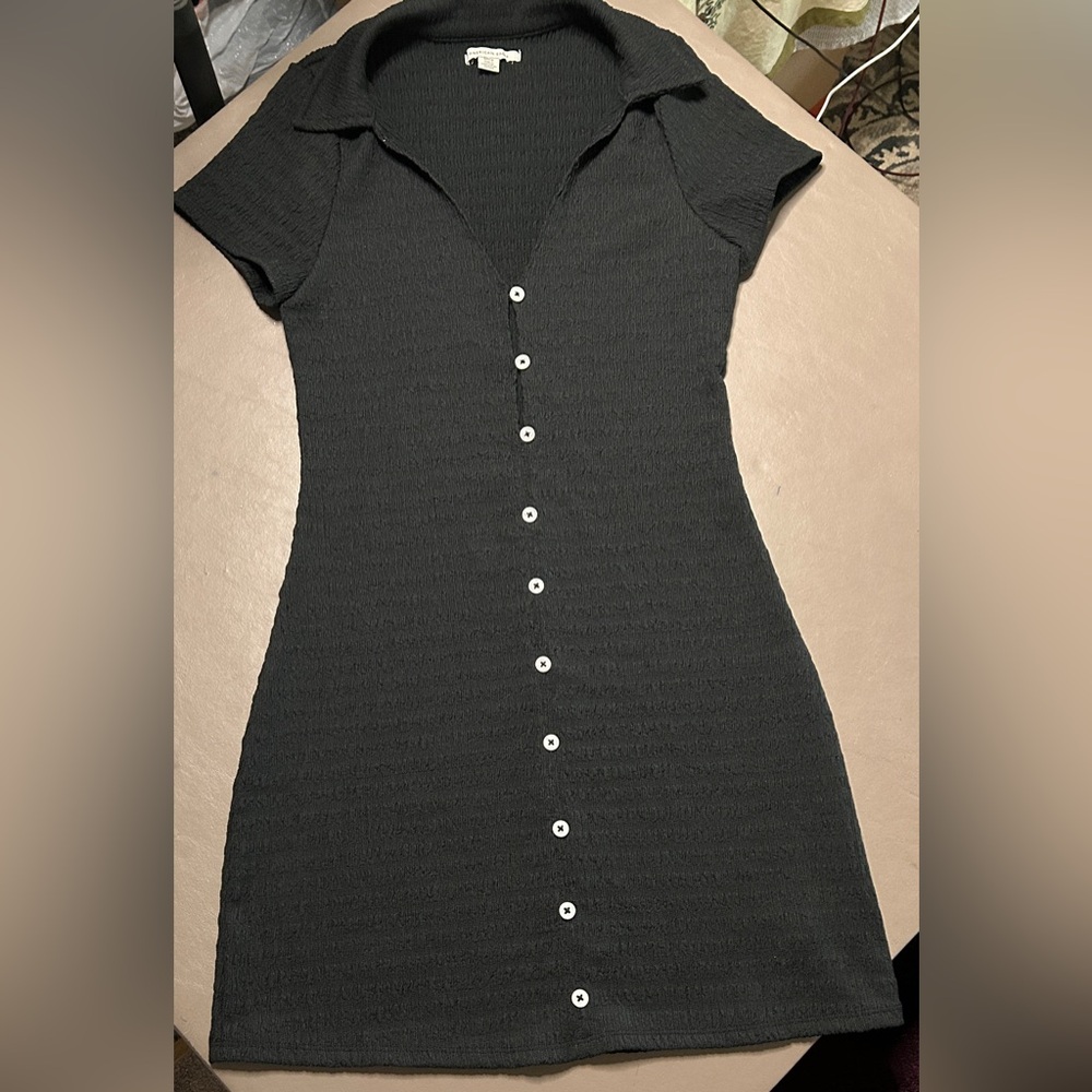 American Eagle Black 3 Button-Down Dress others sewn on for design.Stretchy EUC - Picture 2 of 6